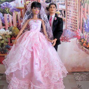 KEN + BARBIE MODEL MUSE in PINK BRIDAL DRESS, HANDSOME, ARTICULATED GROOM KEN